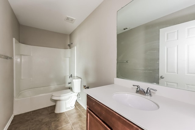 full bathroom featuring vanity, tile patterned floors, toilet, and visible vents
