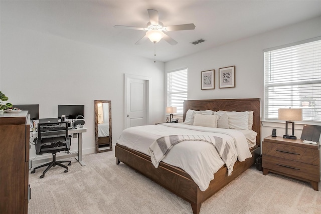 2320 Stella Ln, Northlake, TX 76247 - bedroom featuring light colored carpet, an office area, ceiling fan, and baseboards
