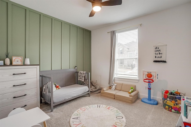 2320 Stella Ln, Northlake, TX 76247 - bedroom with multiple windows, a crib, light carpet, and a ceiling fan