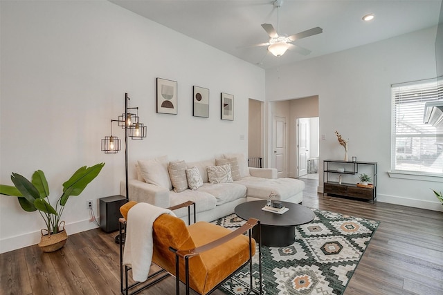 2320 Stella Ln, Northlake, TX 76247 - living room with a ceiling fan, wood finished floors, and baseboards