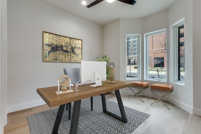 235 E Nash St Unit 113, Grapevine, TX 76051 - home office with a ceiling fan, baseboards, light wood-style flooring, and recessed lighting