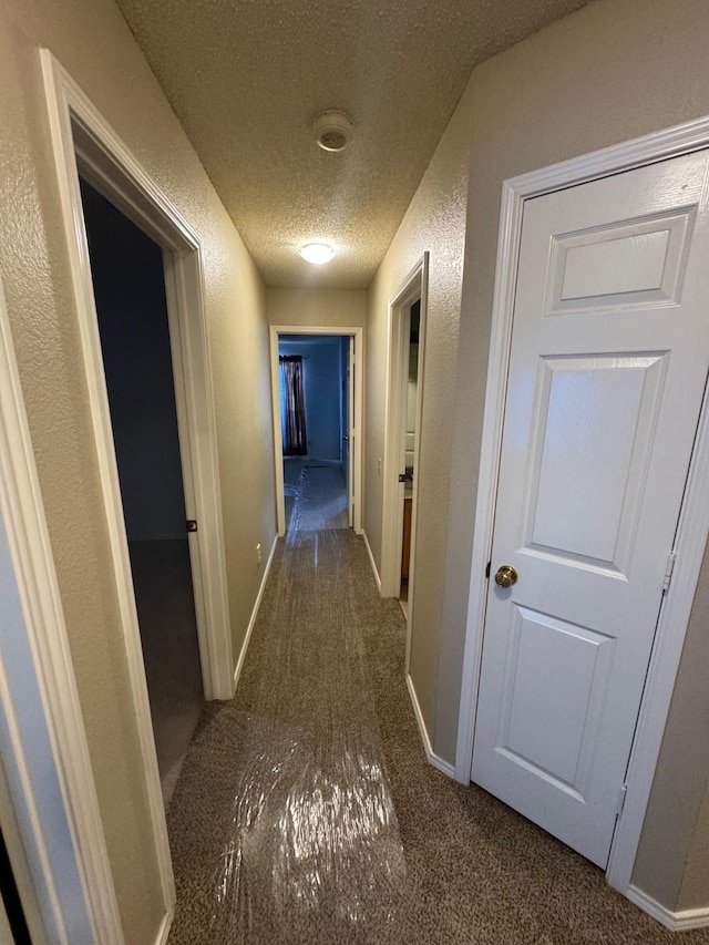 8208 Cloverglen Ln, Fort Worth, TX 76123 - corridor featuring baseboards, carpet floors, a textured ceiling, and a textured wall