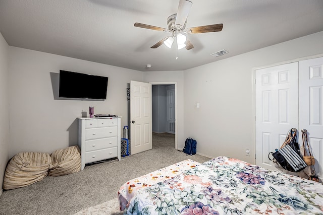 2408 Clairborne Dr, Fort Worth, TX 76177 - bedroom with light colored carpet, ceiling fan, and a closet