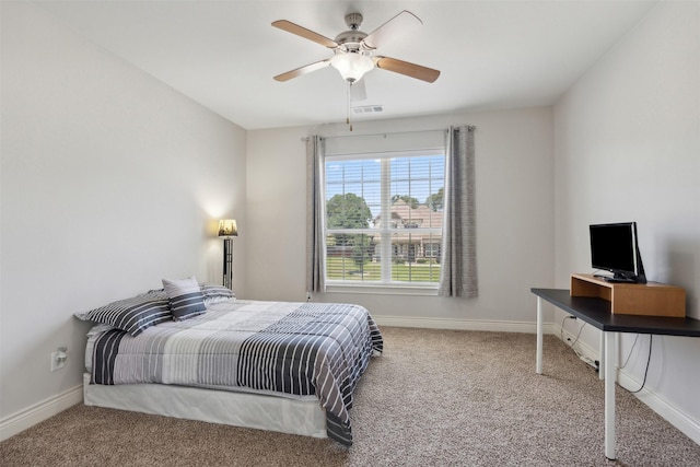 140 Dogwood Dr, Krugerville, TX 76227 - bedroom with baseboards, carpet floors, visible vents, and ceiling fan