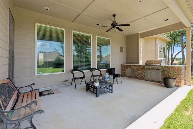 140 Dogwood Dr, Krugerville, TX 76227 - view of patio / terrace with area for grilling, exterior kitchen, ceiling fan, and a sink