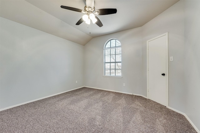 1139 Mount Olive Ln, Forney, TX 75126 - empty room featuring lofted ceiling, a ceiling fan, baseboards, and carpet floors