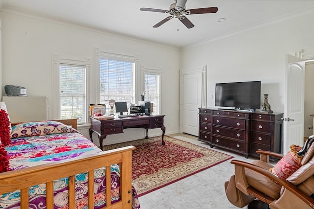 17909 Terrace Dr, Kemp, TX 75143 - bedroom with baseboards, crown molding, and a ceiling fan