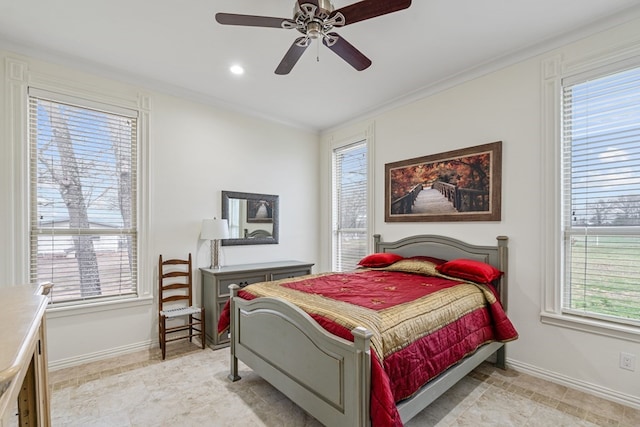 17909 Terrace Dr, Kemp, TX 75143 - bedroom featuring crown molding, a ceiling fan, and baseboards