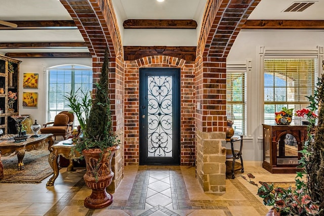 17909 Terrace Dr, Kemp, TX 75143 - foyer entrance with visible vents and beam ceiling