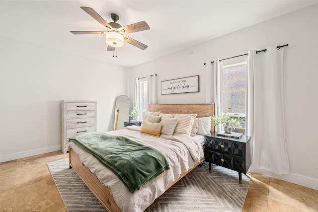 bedroom featuring baseboards and ceiling fan