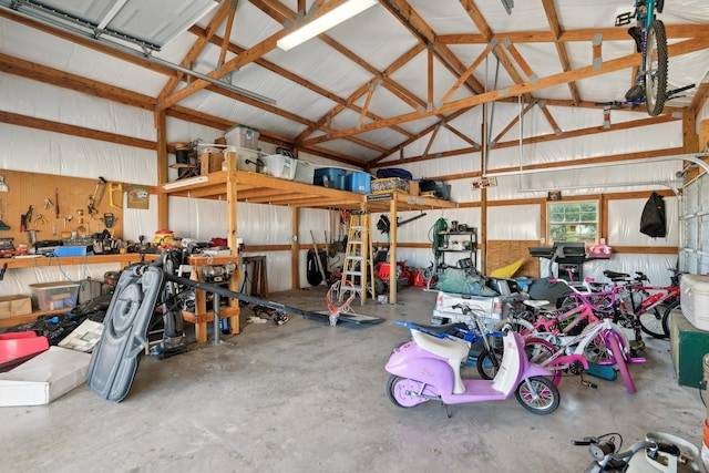 garage featuring a workshop area