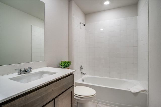 bathroom featuring tile patterned flooring, vanity, toilet, and shower / bath combination