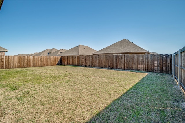 view of yard with a fenced backyard