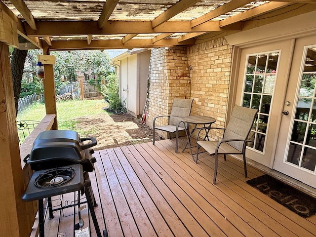 5805 Trail Crest Dr, Arlington, TX 76017 - deck featuring french doors and a pergola