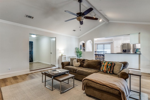 5805 Trail Crest Dr, Arlington, TX 76017 - living room with light wood-style flooring, a ceiling fan, and ornamental molding