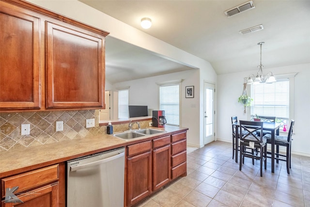 358 Sugarberry Ave, Abilene, TX 79602 - kitchen featuring a sink, visible vents, stainless steel dishwasher, and tasteful backsplash