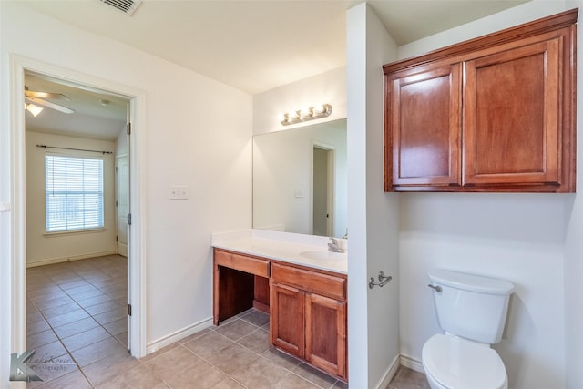 358 Sugarberry Ave, Abilene, TX 79602 - bathroom with vanity, baseboards, tile patterned floors, toilet, and ceiling fan