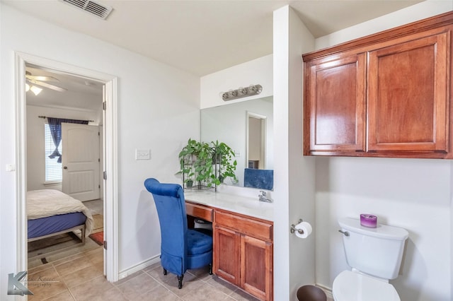 358 Sugarberry Ave, Abilene, TX 79602 - bathroom featuring vanity, a ceiling fan, visible vents, tile patterned flooring, and toilet