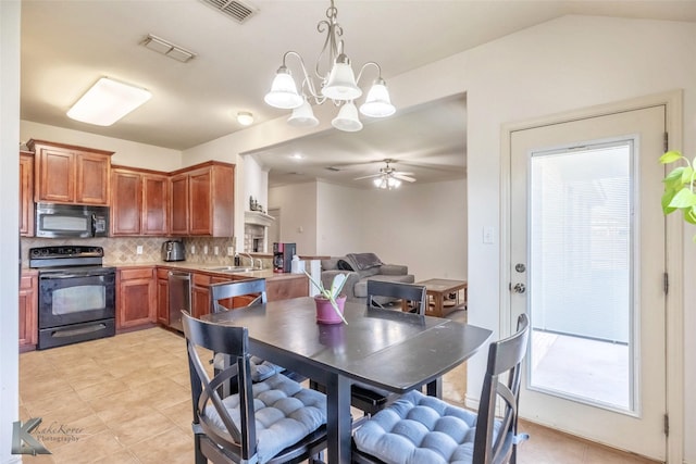 358 Sugarberry Ave, Abilene, TX 79602 - kitchen featuring tasteful backsplash, visible vents, light countertops, brown cabinetry, and black appliances