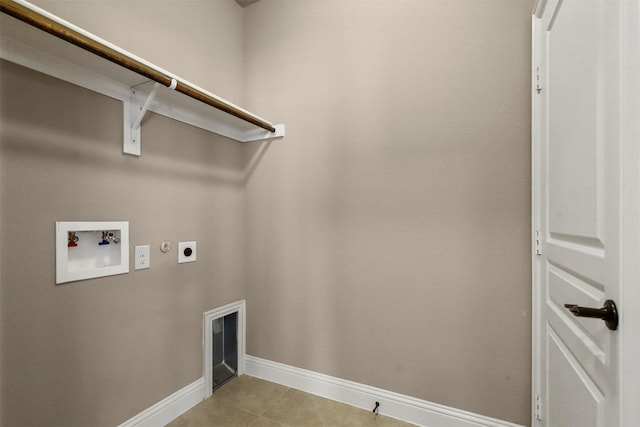 1305 Greenrock Ct, Midlothian, TX 76065 - laundry room featuring electric dryer hookup, baseboards, washer hookup, and light tile patterned floors