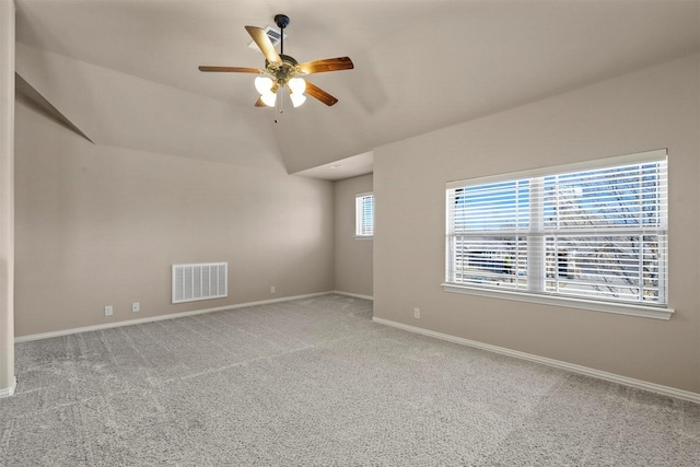 1305 Greenrock Ct, Midlothian, TX 76065 - carpeted empty room featuring a ceiling fan, lofted ceiling, and baseboards
