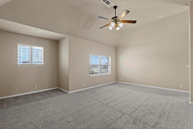 1305 Greenrock Ct, Midlothian, TX 76065 - carpeted spare room featuring a ceiling fan, healthy amount of natural light, baseboards, vaulted ceiling, and a smoke detector