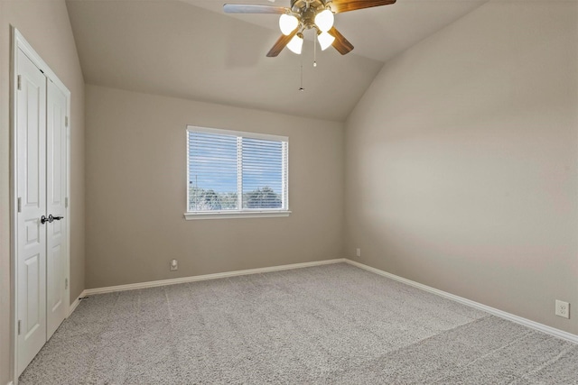1305 Greenrock Ct, Midlothian, TX 76065 - unfurnished bedroom with carpet, vaulted ceiling, baseboards, a ceiling fan, and a closet