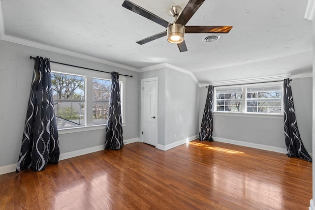2508 Carnation Ave, Fort Worth, TX 76111 - unfurnished room with wood finished floors, ceiling fan, ornamental molding, and baseboards