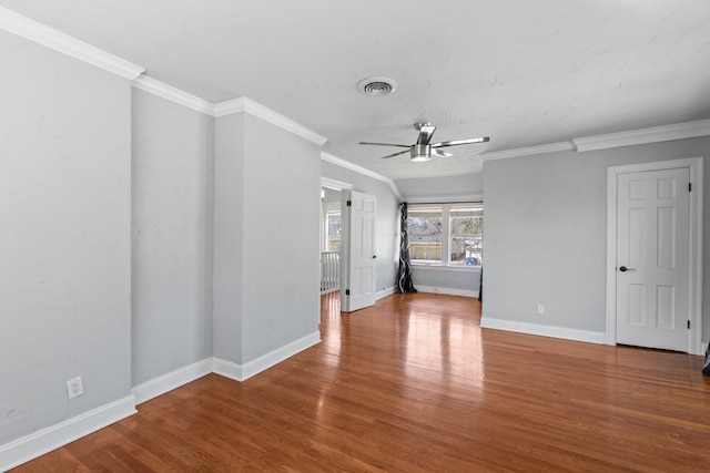 2508 Carnation Ave, Fort Worth, TX 76111 - empty room featuring ceiling fan, wood finished floors, ornamental molding, and baseboards