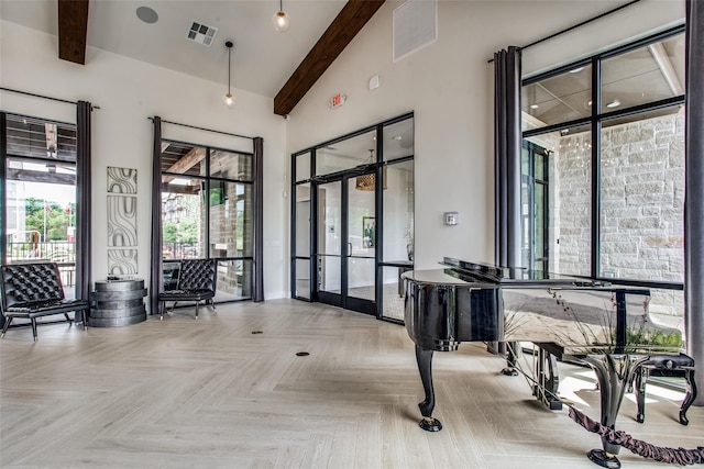 2624 El Camino Ln, Dallas, TX 75212 - community lobby featuring beamed ceiling and high vaulted ceiling