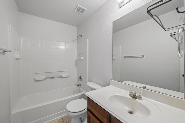 804 Starling Ln, Aubrey, TX 76227 - full bathroom with toilet, vanity, shower / bathtub combination, and tile patterned floors