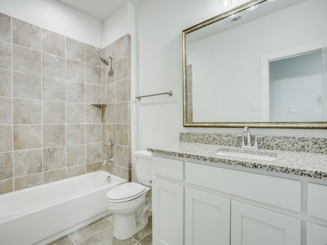 6519 Bowman Roberts Dr, Fort Worth, TX 76179 - full bathroom featuring vanity, visible vents, tub / shower combination, tile patterned floors, and toilet