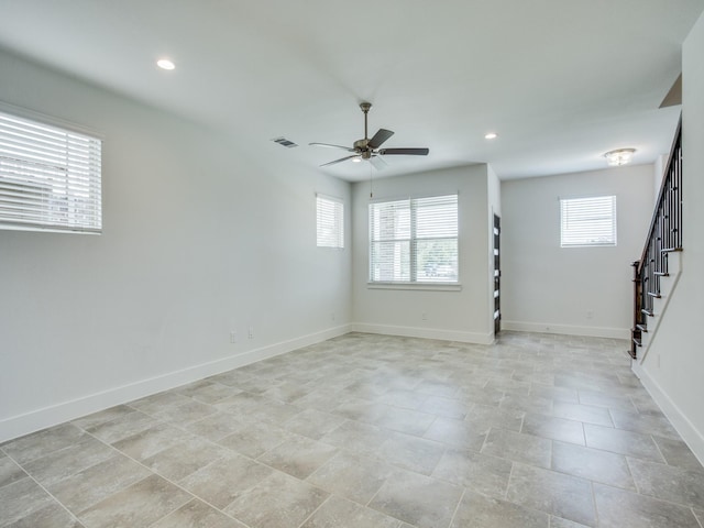 6519 Bowman Roberts Dr, Fort Worth, TX 76179 - interior space featuring visible vents, plenty of natural light, ceiling fan, and stairway