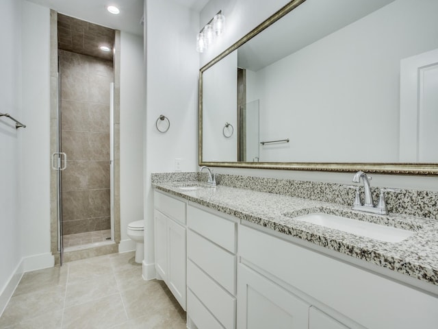 6519 Bowman Roberts Dr, Fort Worth, TX 76179 - bathroom with tile patterned flooring, a shower stall, toilet, and a sink