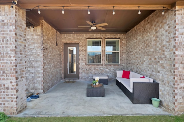 view of patio featuring ceiling fan and outdoor lounge area