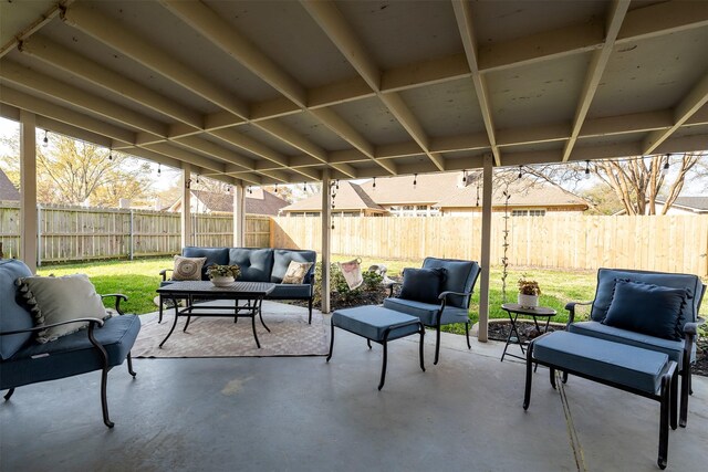 118 Carmel Dr, Bullard, TX 75757 - view of patio featuring an outdoor living space and a fenced backyard