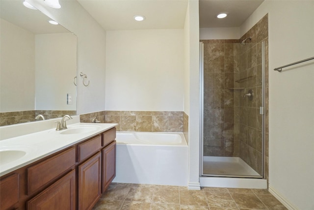 6836 Pascal Way, Fort Worth, TX 76137 - full bath with a shower stall, a garden tub, double vanity, and recessed lighting