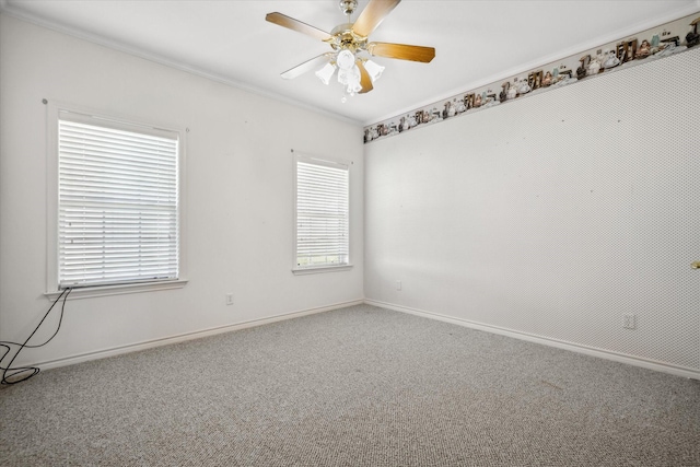 4288 Fm 1652, Grand Saline, TX 75140 - spare room with crown molding, a ceiling fan, baseboards, and carpet floors
