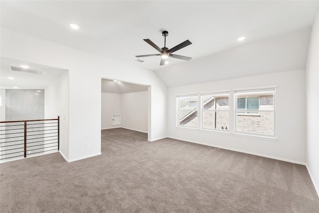 216 Dove Haven Dr, Wylie, TX 75098 - empty room featuring carpet floors, ceiling fan, baseboards, vaulted ceiling, and recessed lighting