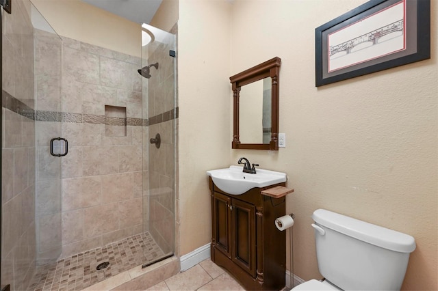 4001 Roswell St, Dallas, TX 75219 - full bath featuring toilet, vanity, a stall shower, and tile patterned flooring