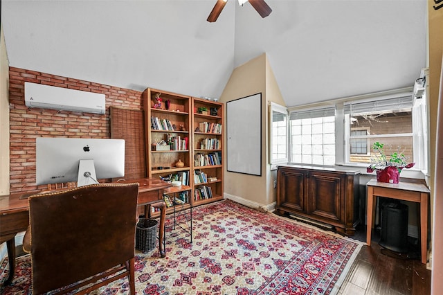 4001 Roswell St, Dallas, TX 75219 - home office featuring an AC wall unit, ceiling fan, and lofted ceiling