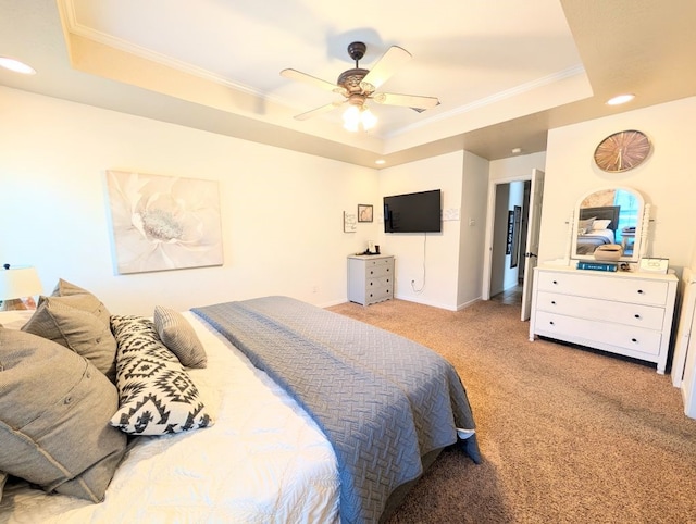 1231 Radisson Dr, Hewitt, TX 76643 - bedroom with a tray ceiling, ornamental molding, recessed lighting, light carpet, and baseboards