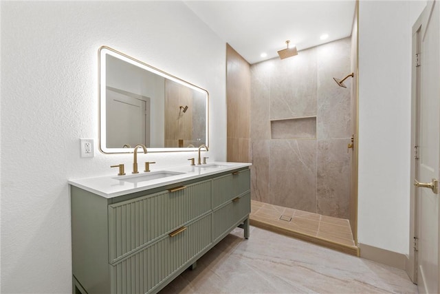 2211 Morrow Ave, Waco, TX 76707 - full bathroom featuring a walk in shower, double vanity, and recessed lighting