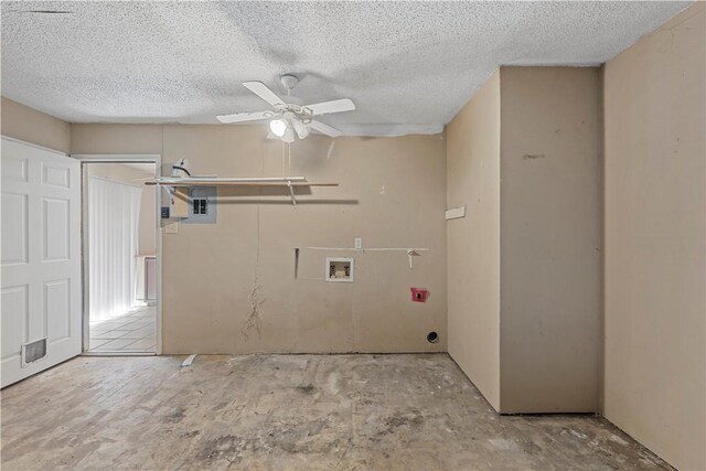 1901 Ruidoso Dr, Waco, TX 76712 - laundry room with a ceiling fan, washer hookup, and a textured ceiling