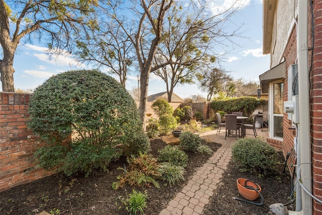 view of yard with a fenced backyard and a patio