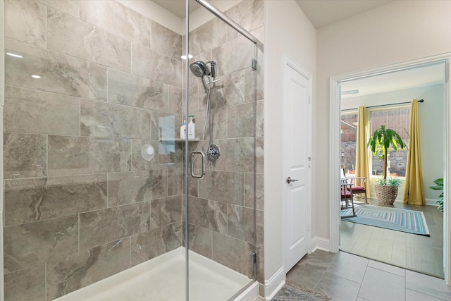 113 Glenwood Dr, Oak Point, TX 75068 - bathroom featuring a shower stall and tile patterned floors