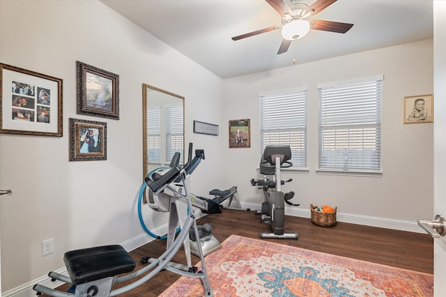 113 Glenwood Dr, Oak Point, TX 75068 - exercise room with wood finished floors and a ceiling fan