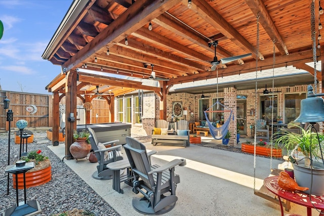 113 Glenwood Dr, Oak Point, TX 75068 - fenced backyard with a ceiling fan and a patio area