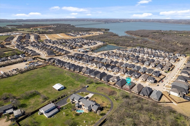113 Glenwood Dr, Oak Point, TX 75068 - aerial view of property and surrounding area with nearby suburban area, a large body of water, and a notable bridge