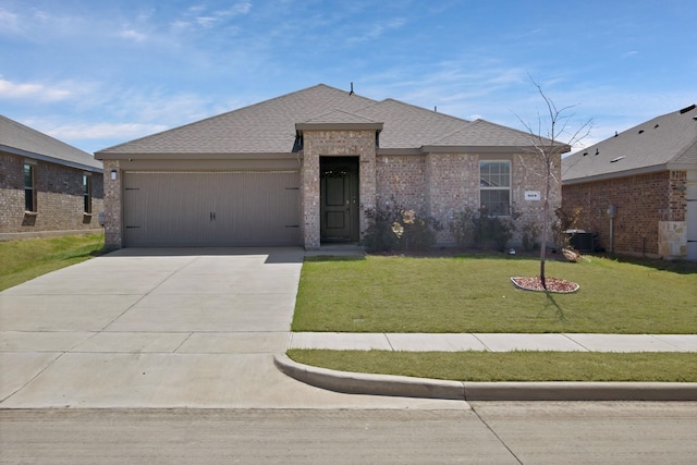 808 Glover Dr, Aubrey, TX 76227 - single story home with a garage, a front yard, roof with shingles, central AC unit, and driveway
